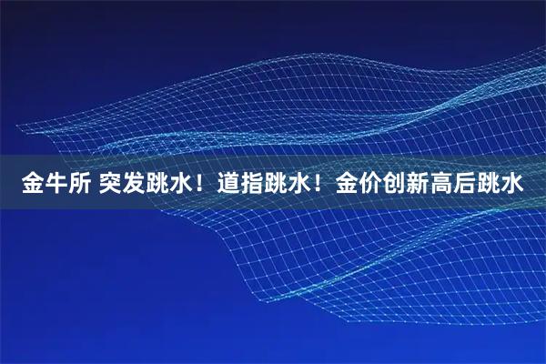 金牛所 突发跳水！道指跳水！金价创新高后跳水